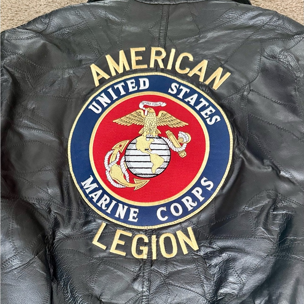 Vintage Genuine Leather Bomber Jacket XL Oversized American Legion Back Black - Picture 10 of 16